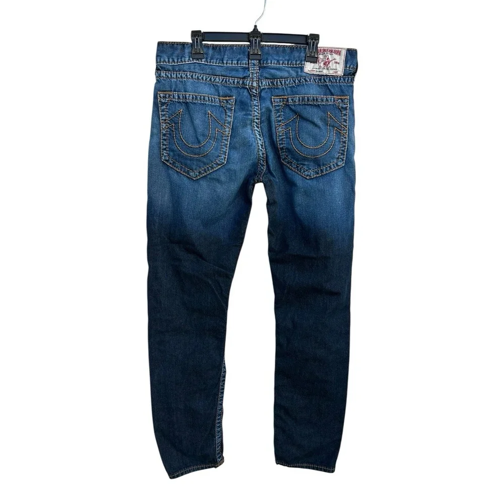 True Religion Skinny Jeans Mens 36x32 Red Orange Big T Thick Stitch 31173-00